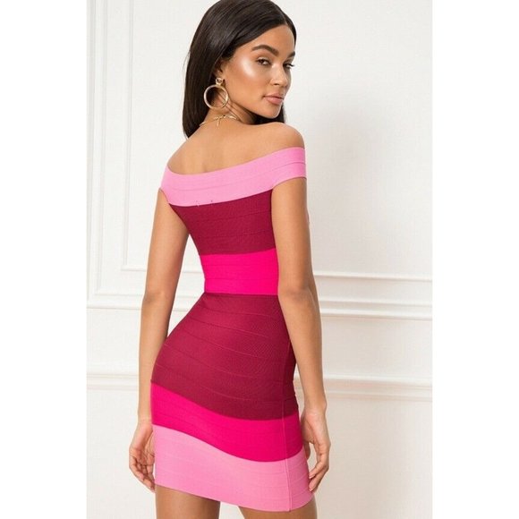 Superdown Pinky Mini Dress Pink Multi Bandage Off Shoulder - Picture 3 of 7